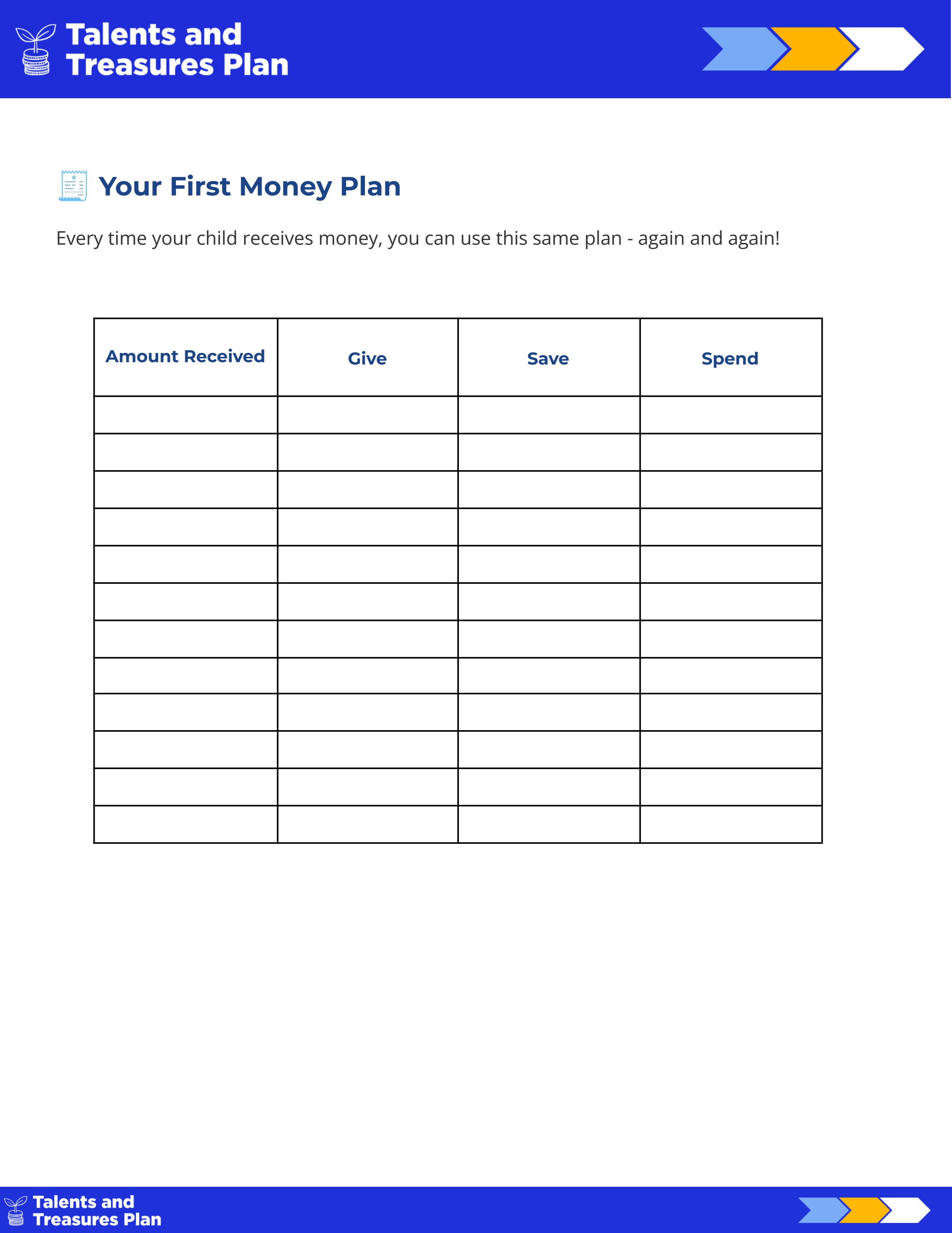 Your First Money Plan tracker page